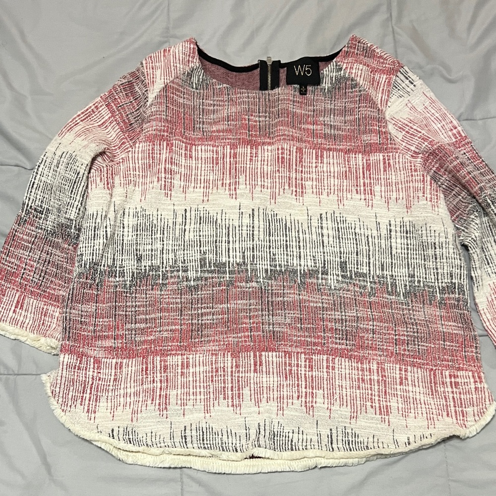 W5 Red and White Textured Blouse